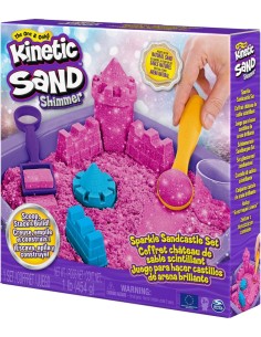 Kinetic Sand, sabbia cinetica rosa, glitterata, castello di sabbia, giocattoli per bambini, accessori inclusi