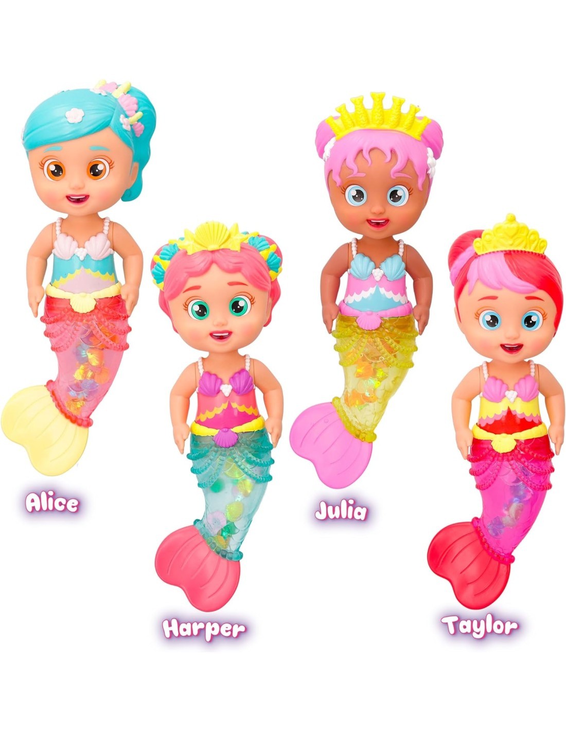 Bloopies Shimmer Mermaids, bambole sirene assortite, ciondoli scintillanti, spruzzano acqua, giocattolo per bambini 18 mesi+