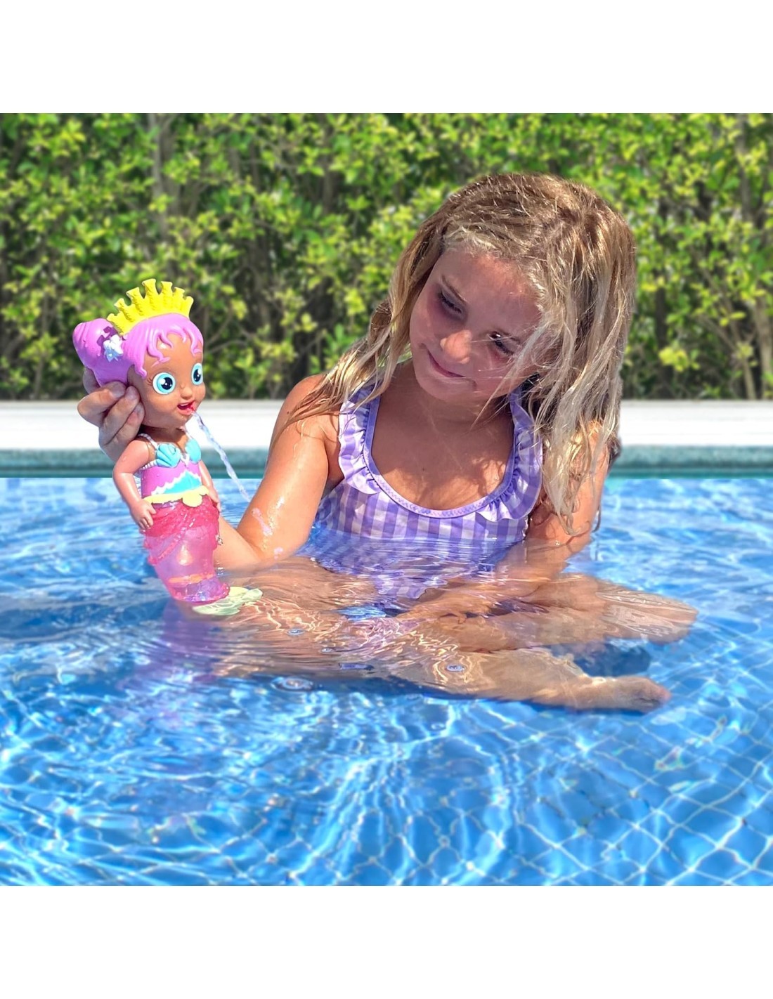 Bloopies Shimmer Mermaids, bambole sirene assortite, ciondoli scintillanti, spruzzano acqua, giocattolo per bambini 18 mesi+