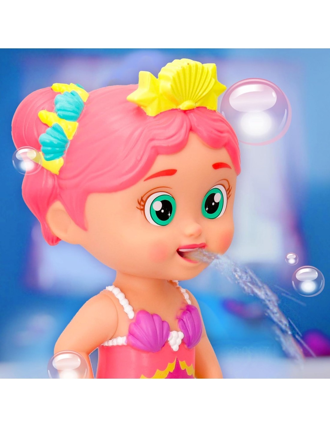 Bloopies Shimmer Mermaids, bambole sirene assortite, ciondoli scintillanti, spruzzano acqua, giocattolo per bambini 18 mesi+