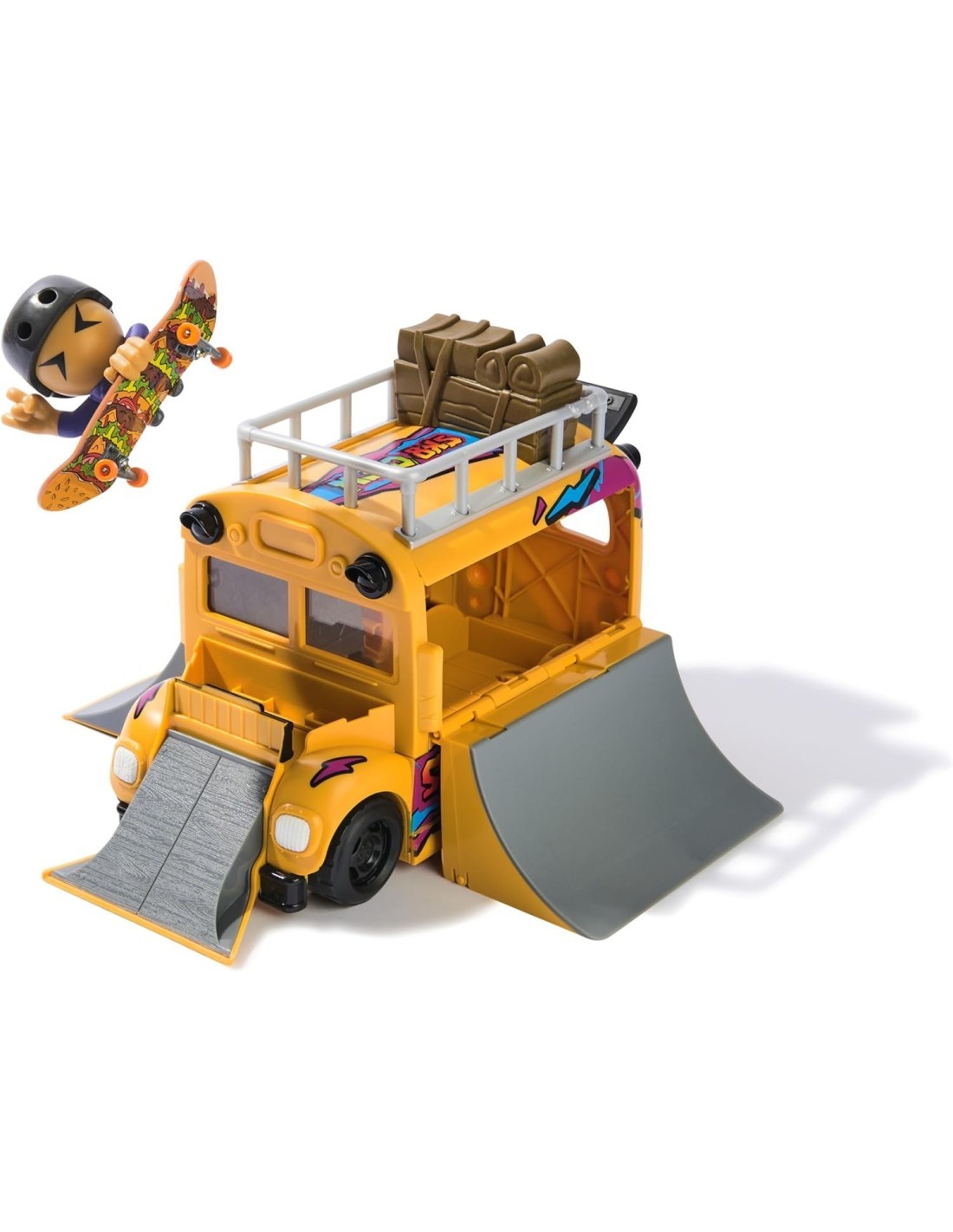 Tech Deck Sk8 Crew, Autobus Trasformabile 2in1 Sk8 con Fingerboard e Personaggio, Mini Skateboard da Collezione, 5 Anni in Su