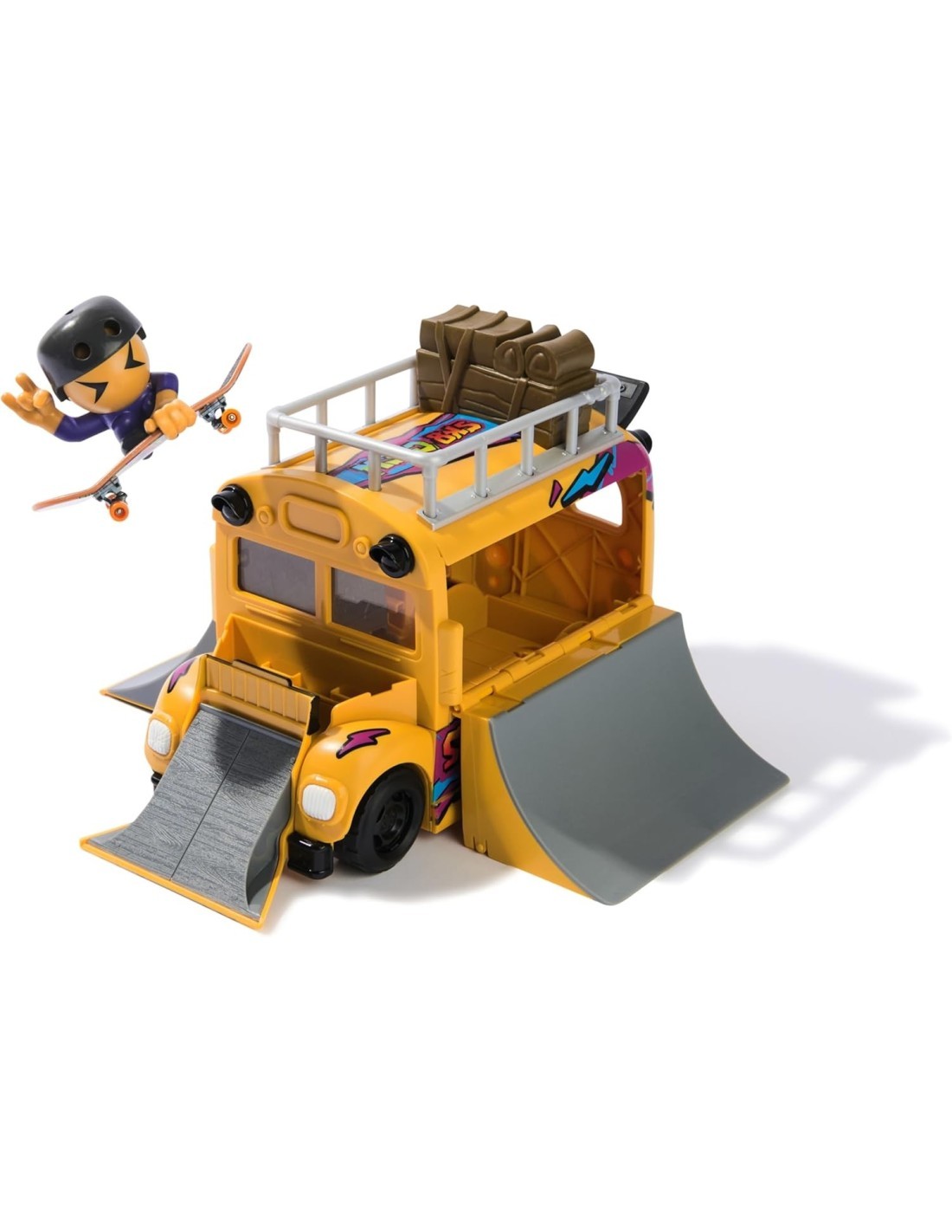 Tech Deck Sk8 Crew, Autobus Trasformabile 2in1 Sk8 con Fingerboard e Personaggio, Mini Skateboard da Collezione, 5 Anni in Su