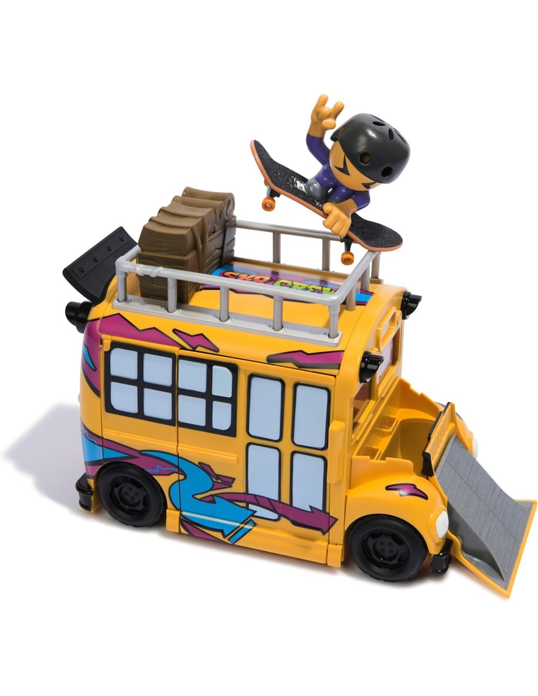 Tech Deck Sk8 Crew, Autobus Trasformabile 2in1 Sk8 con Fingerboard e Personaggio, Mini Skateboard da Collezione, 5 Anni in Su