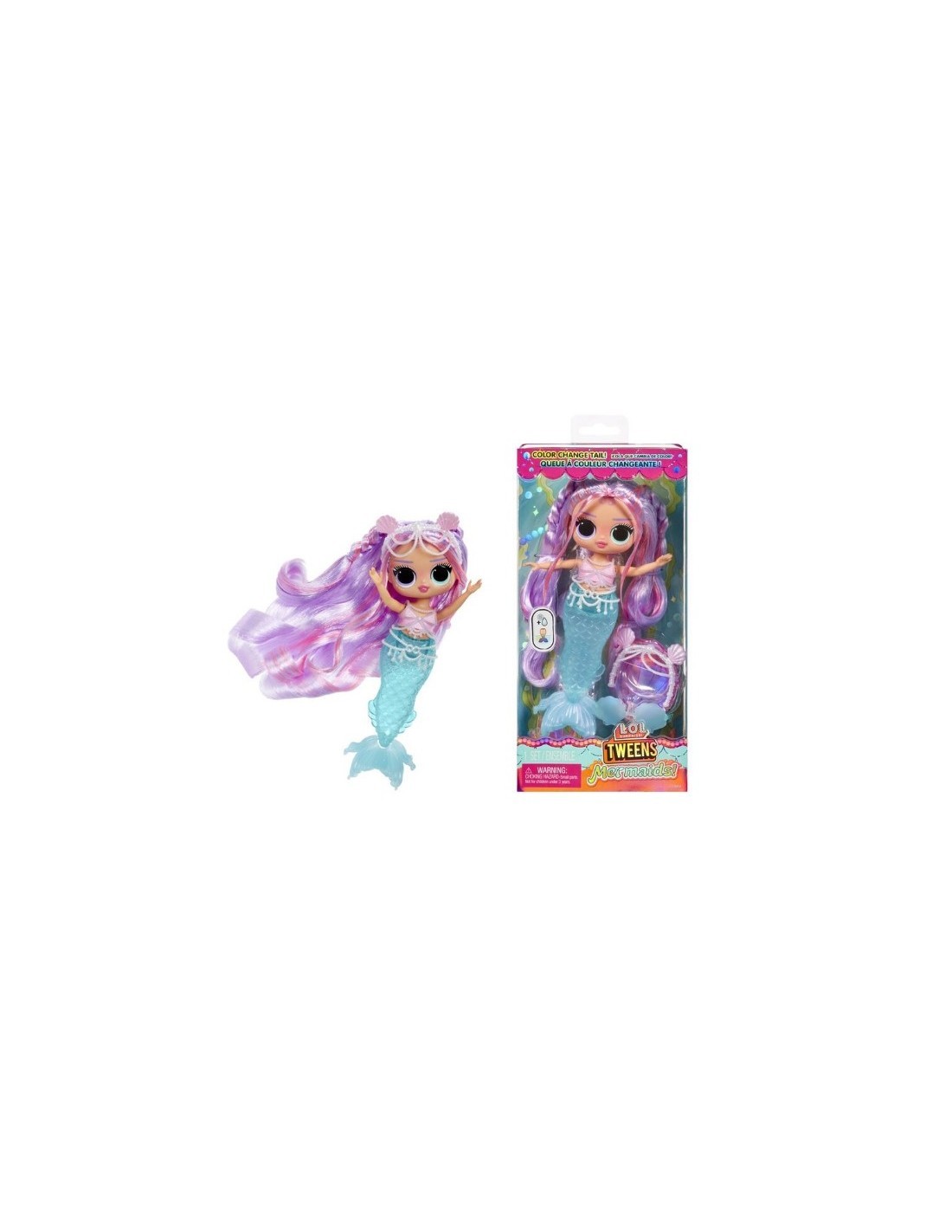 LOL SURPRISE 510444 MERMAID LANA MARINE, BAMBOLA ALLA MODA, CODA CAMBIA COLORE, PINNA MOBILE, ACCESSORI, 4+