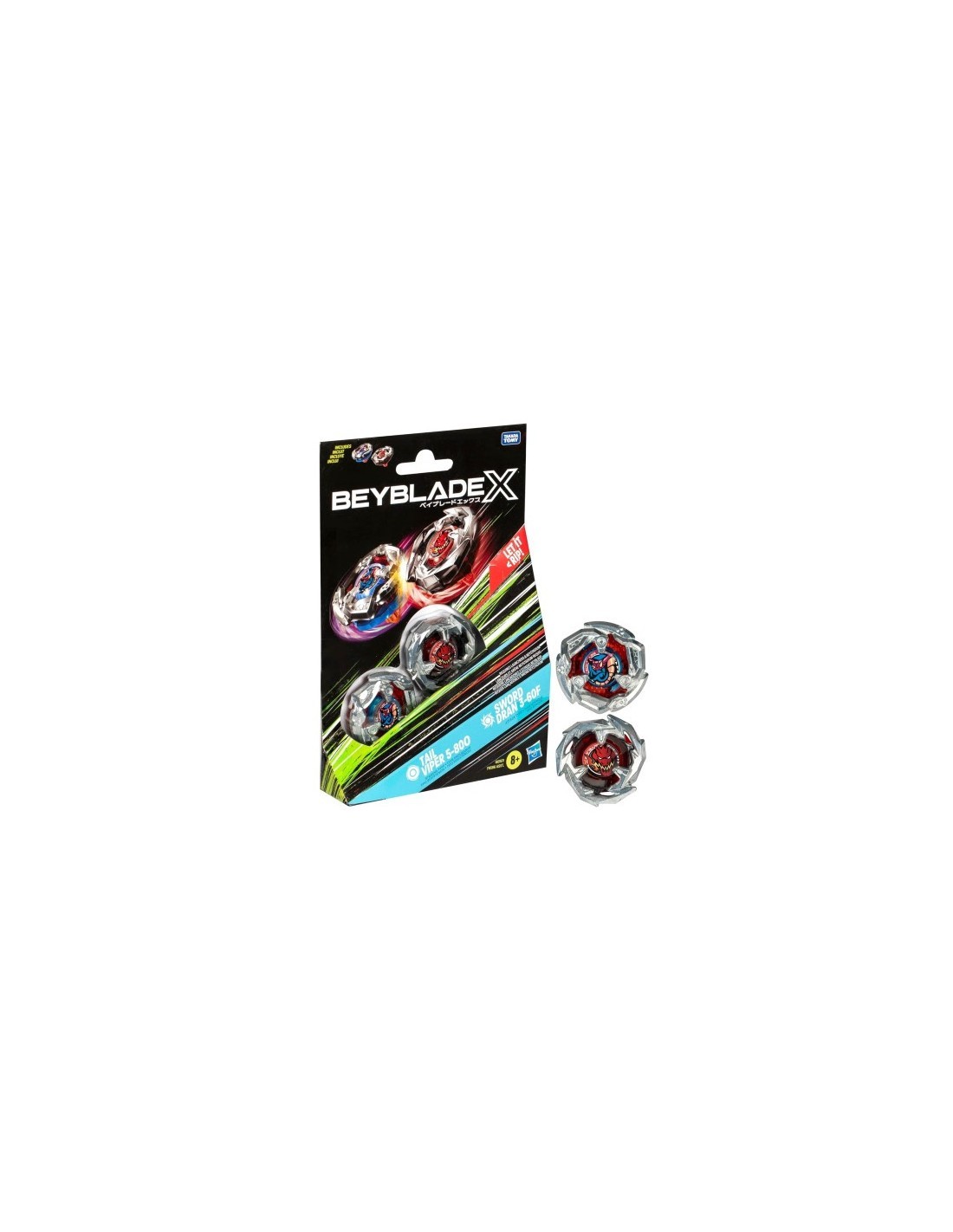 Beyblade X Dual Pack Tail Viper 5-80O & Sword Dran 3-60F Hasbro – Set Duello Trottole