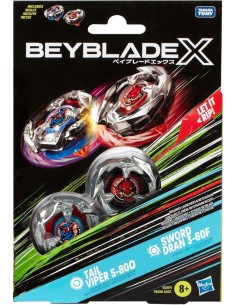 Beyblade X Dual Pack Tail Viper 5-80O & Sword Dran 3-60F Hasbro – Set Duello Trottole 2