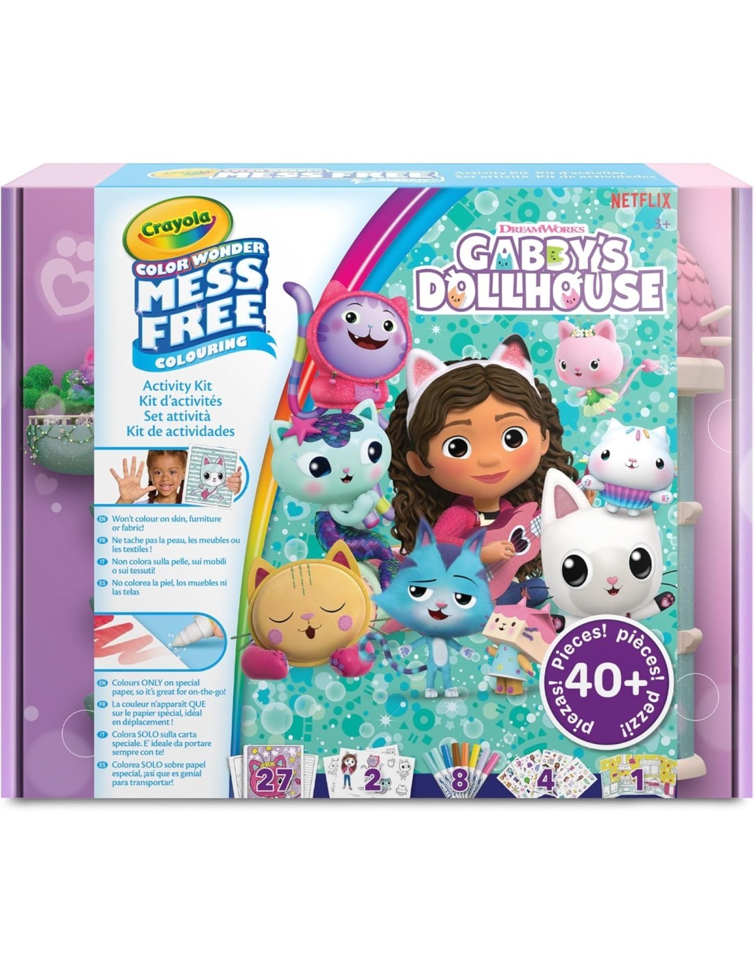 ACTIVITY SET GABBY’S DOLLHOUSE 40+ PEZZI, PENNARELLI SENZA MACCHIA, ADESIVI E PERSONAGGI POP-UP