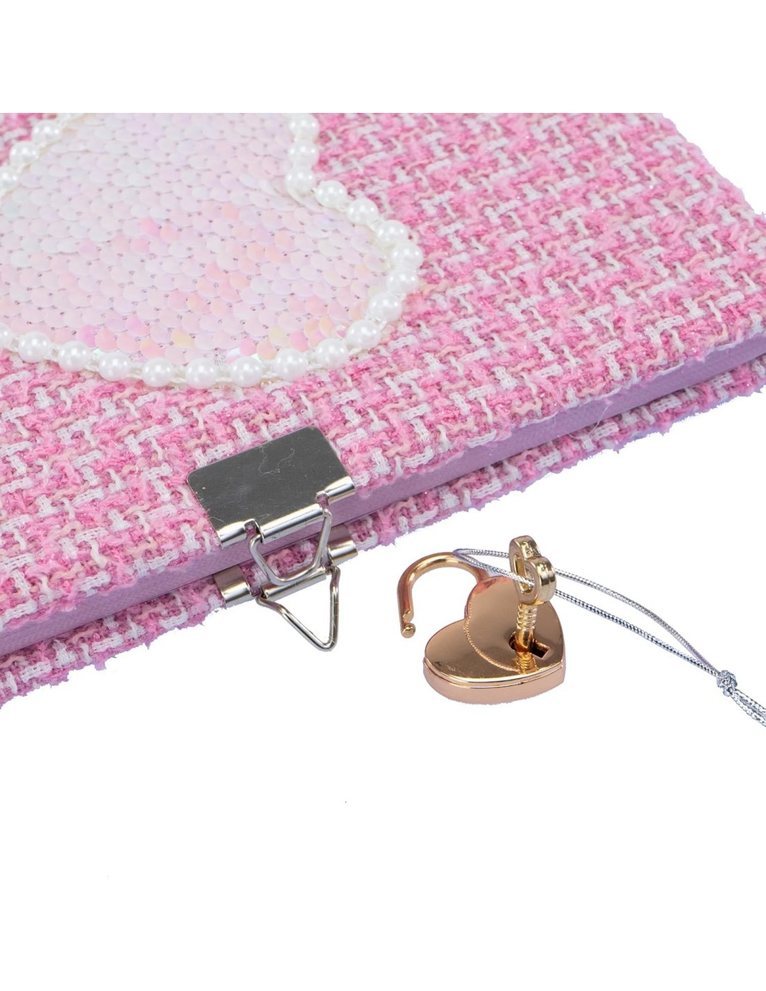 Girabrilla Tweed Diario Segreto Rosa – Quaderno con Cuore in Paillettes e Lucchetto