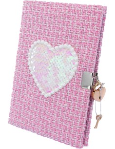 Girabrilla Tweed Diario Segreto Rosa – Quaderno con Cuore in Paillettes e Lucchetto