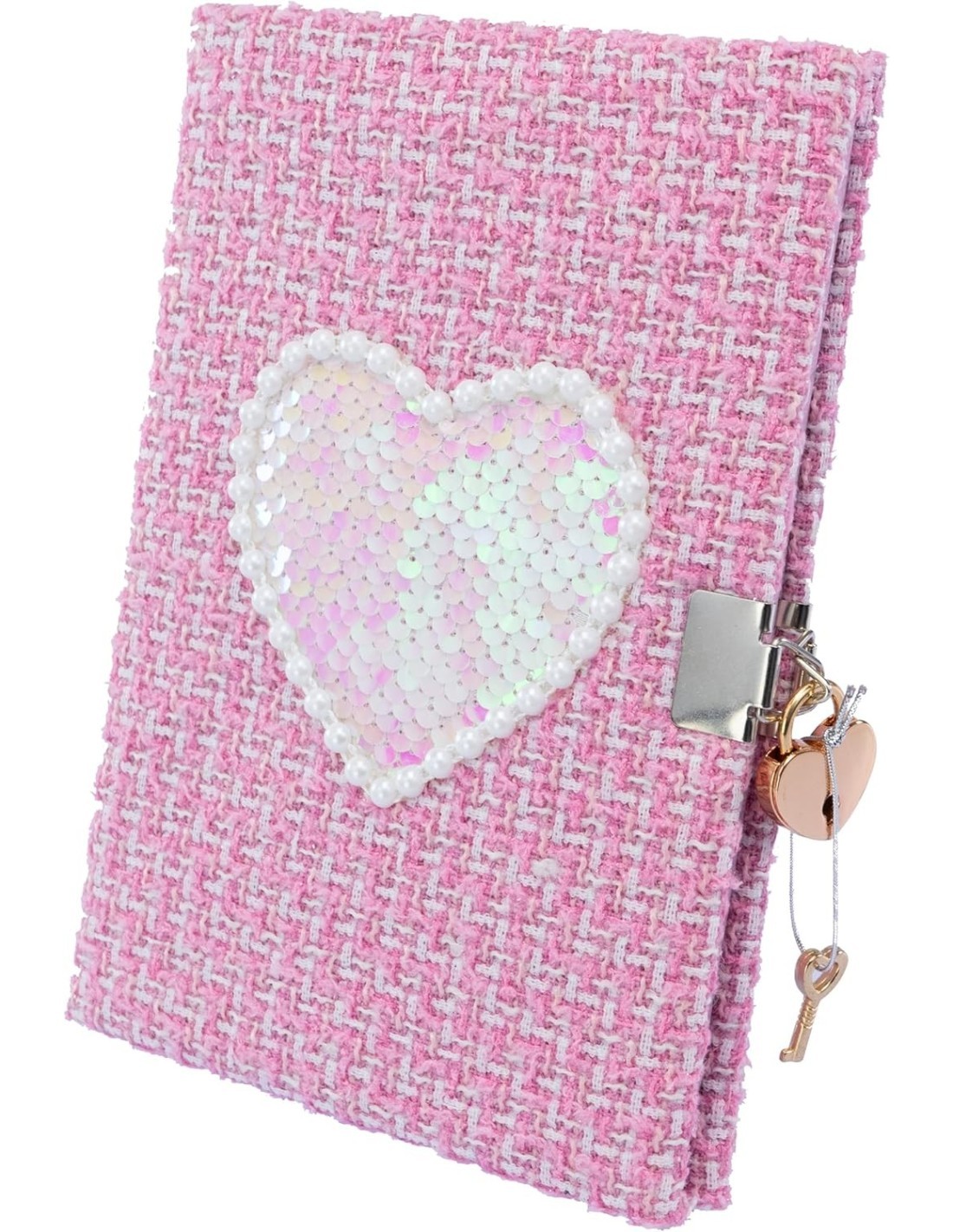 Girabrilla Tweed Diario Segreto Rosa – Quaderno con Cuore in Paillettes e Lucchetto