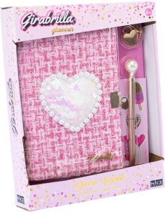 Girabrilla Tweed Diario Segreto Rosa – Quaderno con Cuore in Paillettes e Lucchetto