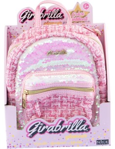 Girabrilla Tweed Zainetto Rosa – Zaino Bambina con Paillettes Reversibili