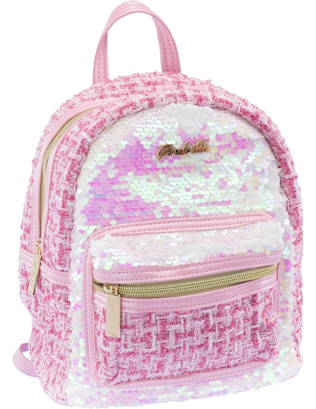 Girabrilla Tweed Zainetto Rosa – Zaino Bambina con Paillettes Reversibili