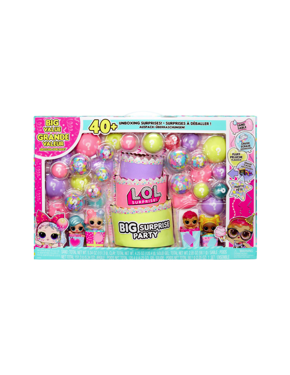 LOL SURPRISE 120957 BIG SURPRISE PARTY, 4 BAMBOLE COLLEZIONABILI, 40+ SORPRESE, UNBOXING INTERATTIVO, GIOCO BAMBINA 4+