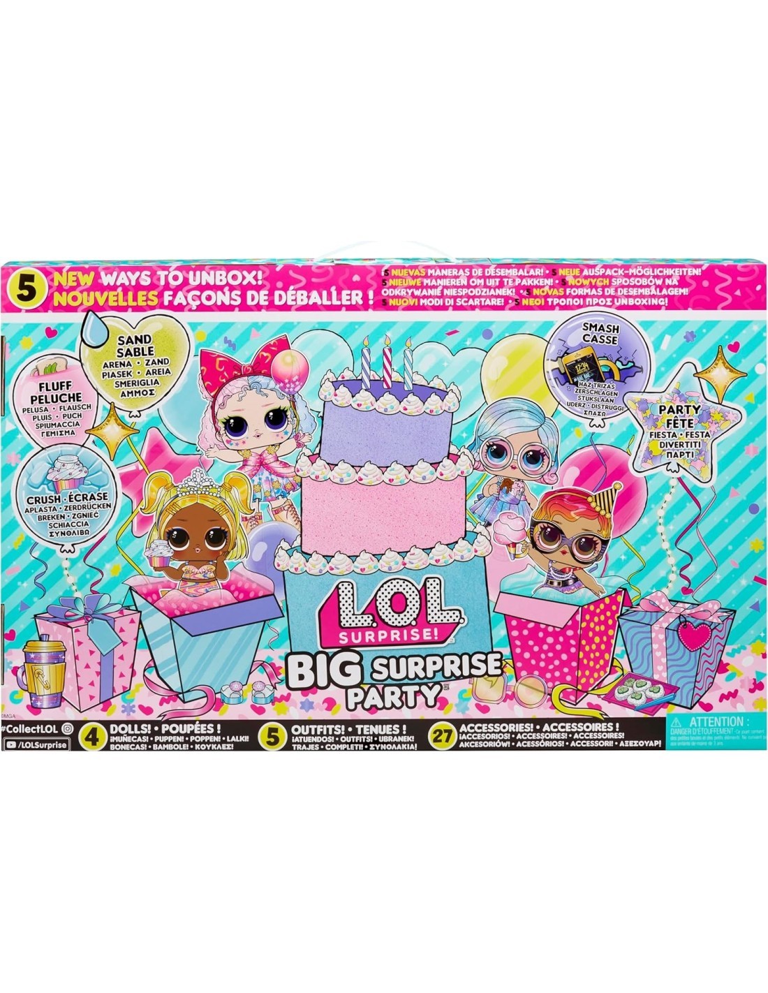 LOL SURPRISE 120957 BIG SURPRISE PARTY, 4 BAMBOLE COLLEZIONABILI, 40+ SORPRESE, UNBOXING INTERATTIVO, GIOCO BAMBINA 4+