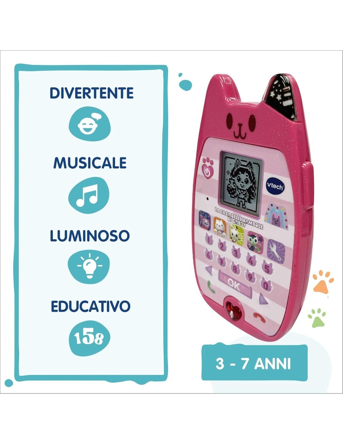 VTech Il Miaoraviglioso Telefono di Gabby - Smartphone Educativo per Bambini 3-7 Anni