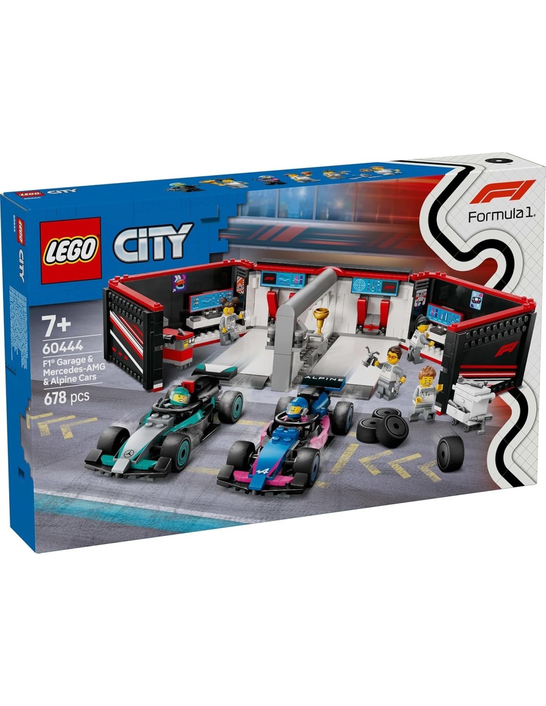 LEGO CITY GARAGE CON MONOPOSTO MERCEDES AMG E ALPINE F1