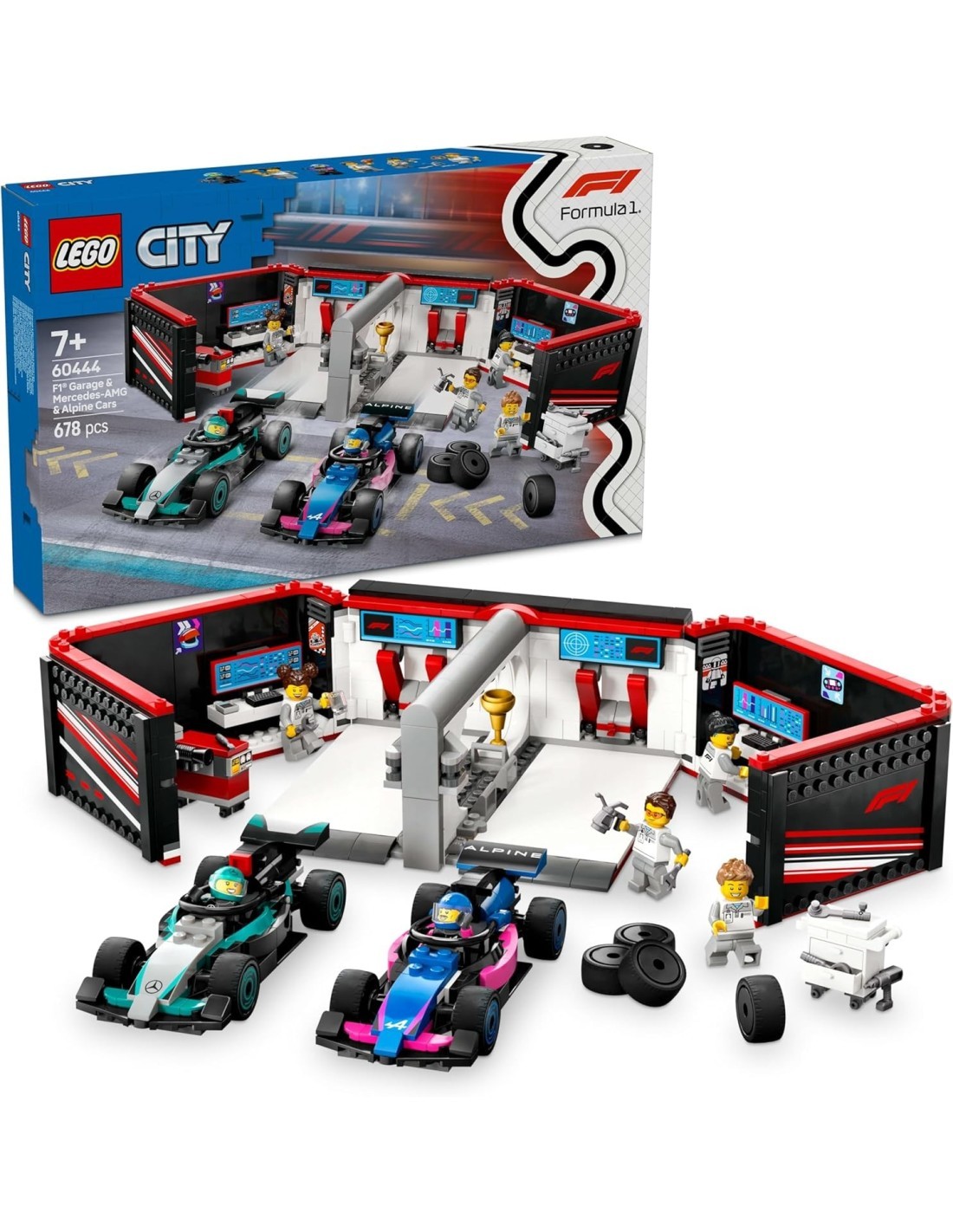 LEGO CITY GARAGE CON MONOPOSTO MERCEDES AMG E ALPINE F1