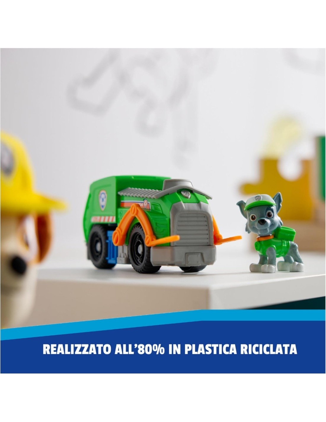 Paw Patrol Rocky Recycle Truck – Veicolo con Forche e Figura 13 cm