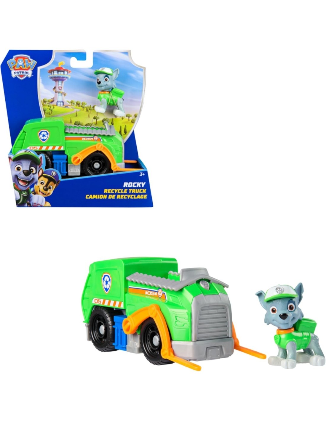 Paw Patrol Rocky Recycle Truck – Veicolo con Forche e Figura 13 cm