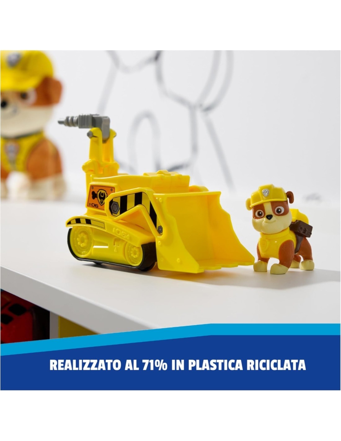 Paw Patrol Rubble Bulldozer Monster Truck – Veicolo con Figura e Ruote funzionanti