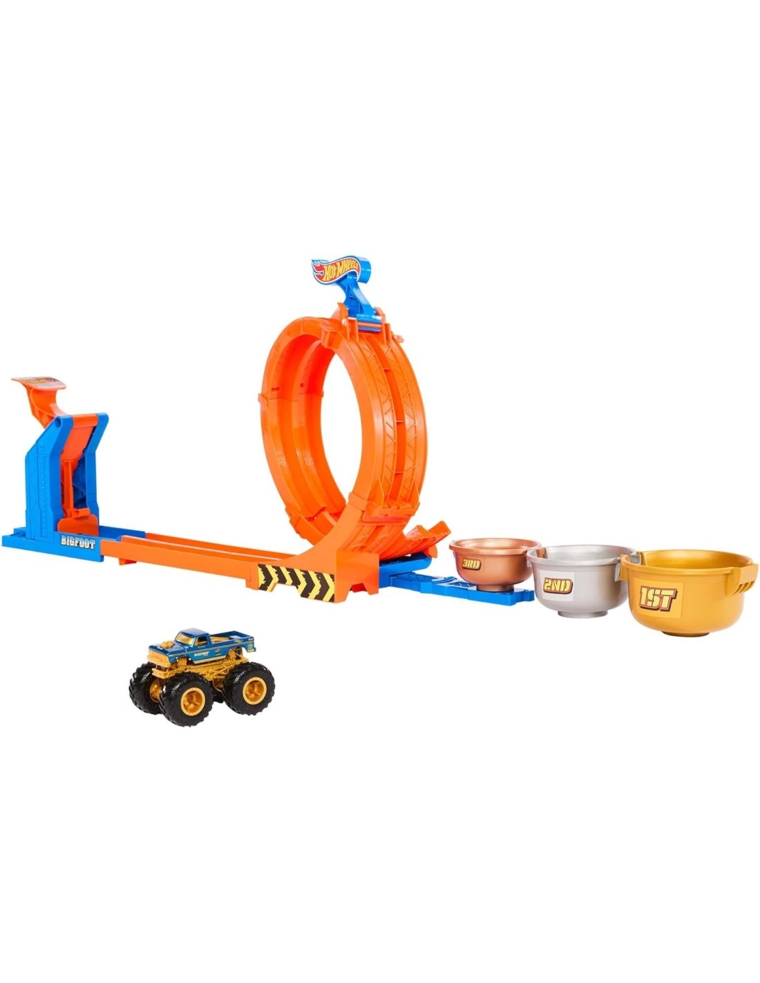 Hot Wheels Monster Trucks Sfida Trofeo Gira e Capovolgi - Playset con Bigfoot 50° Anniversario