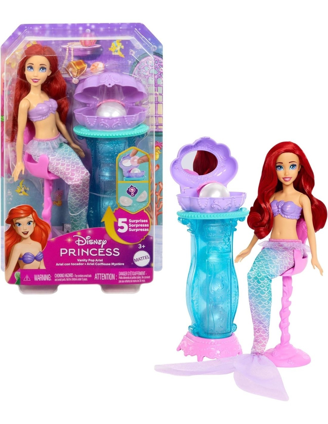 Mattel Disney Princess – Ariel e la Specchiera Magica con 5 Perle a Sorpresa