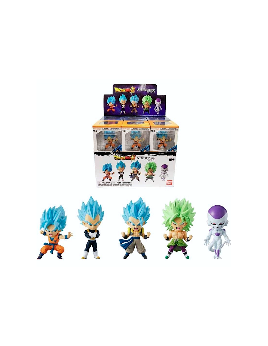 BANDAI, CHIBI MASTERS, DRAGON BALL, FIGURA 8 CM, MODELLI ASSORTITI, STAND E BASE INCLUSI