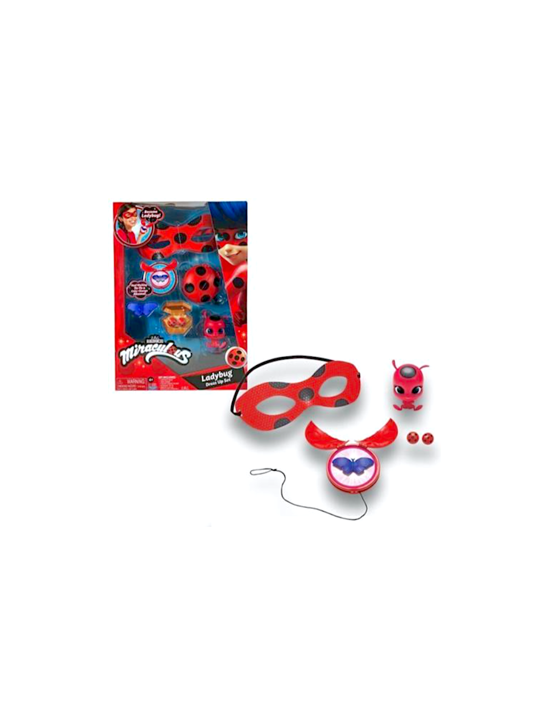 MIRACULOUS LADYBUG, SET DI TRASFORMAZIONE, COSTUME LADYBUG, MASCHERA YOYO ORECCHINI TIKKI KWAMI