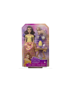 DISNEY PRINCESS SET DA TÈ DI BELLE, PLAYSET HLW20, BAMBOLA CON VESTITI SCINTILLANTI, ACCESSORI, GIOCATTOLI BAMBINE 3+