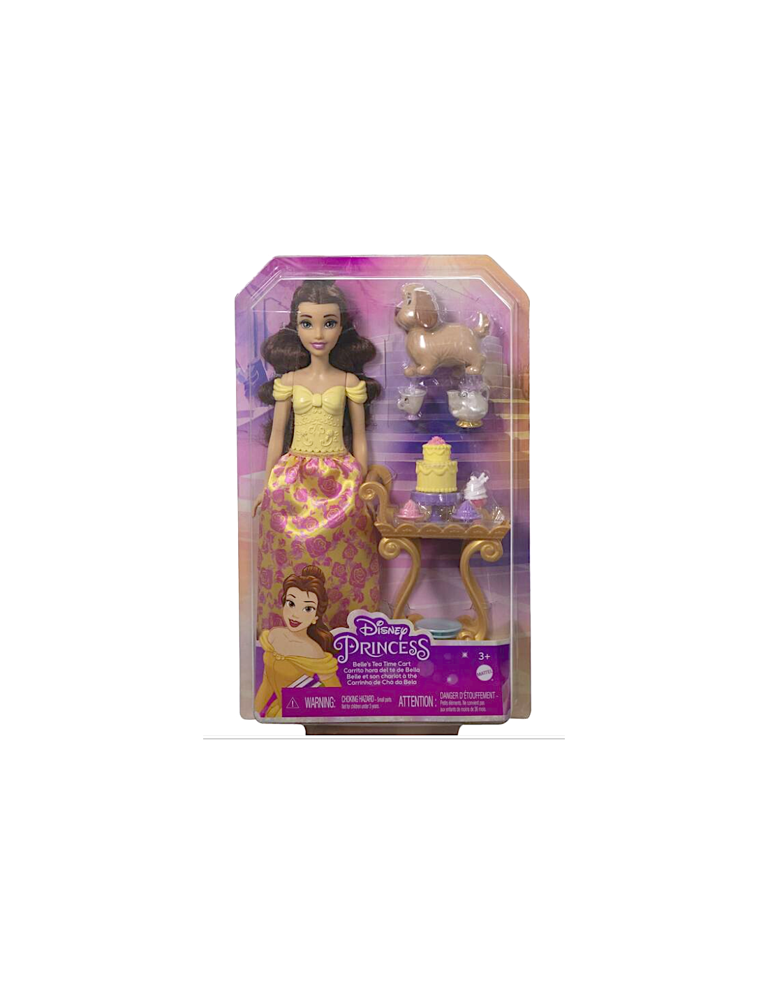 DISNEY PRINCESS SET DA TÈ DI BELLE, PLAYSET HLW20, BAMBOLA CON VESTITI SCINTILLANTI, ACCESSORI, GIOCATTOLI BAMBINE 3+