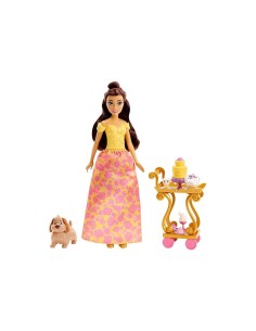 DISNEY PRINCESS SET DA TÈ DI BELLE, PLAYSET HLW20, BAMBOLA CON VESTITI SCINTILLANTI, ACCESSORI, GIOCATTOLI BAMBINE 3+