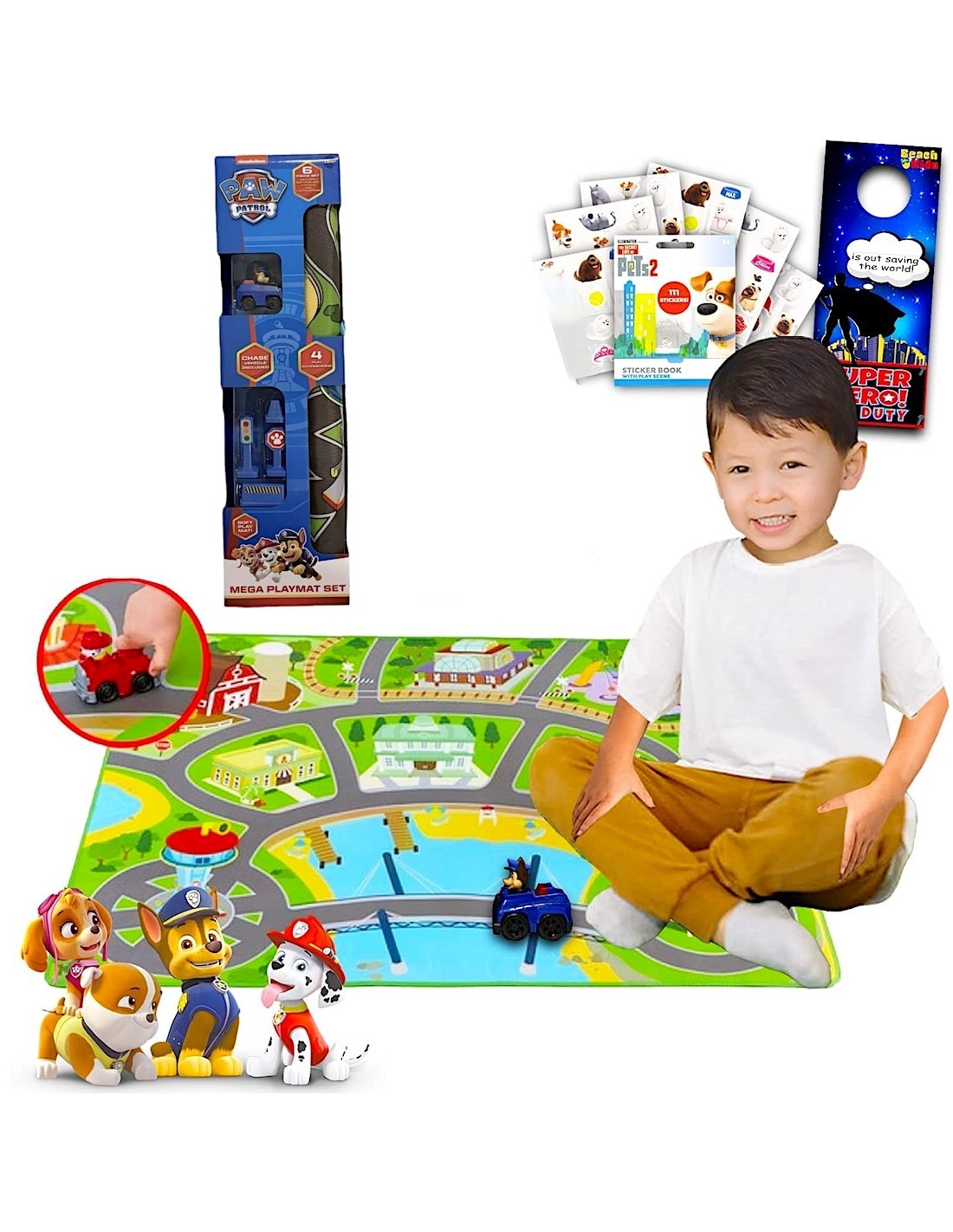 PAW PATROL PAW123026-2, MEGA PLAYMAT CON VEICOLO, TAPPETO GIOCO CON MACCHININA, GIOCO BAMBINI +3 ANNI