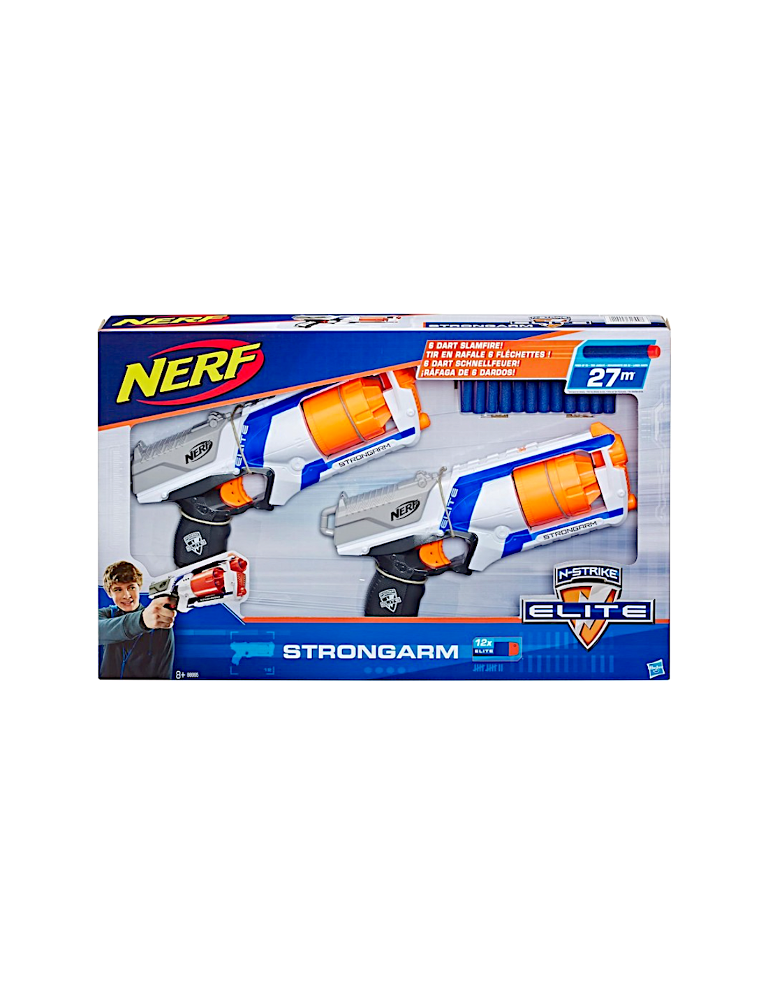 NERF B8995 STRONGARM DUAL PACK, 2 BLASTER LANCIA DARDI, GIOCO BAMBINI +8 ANNI