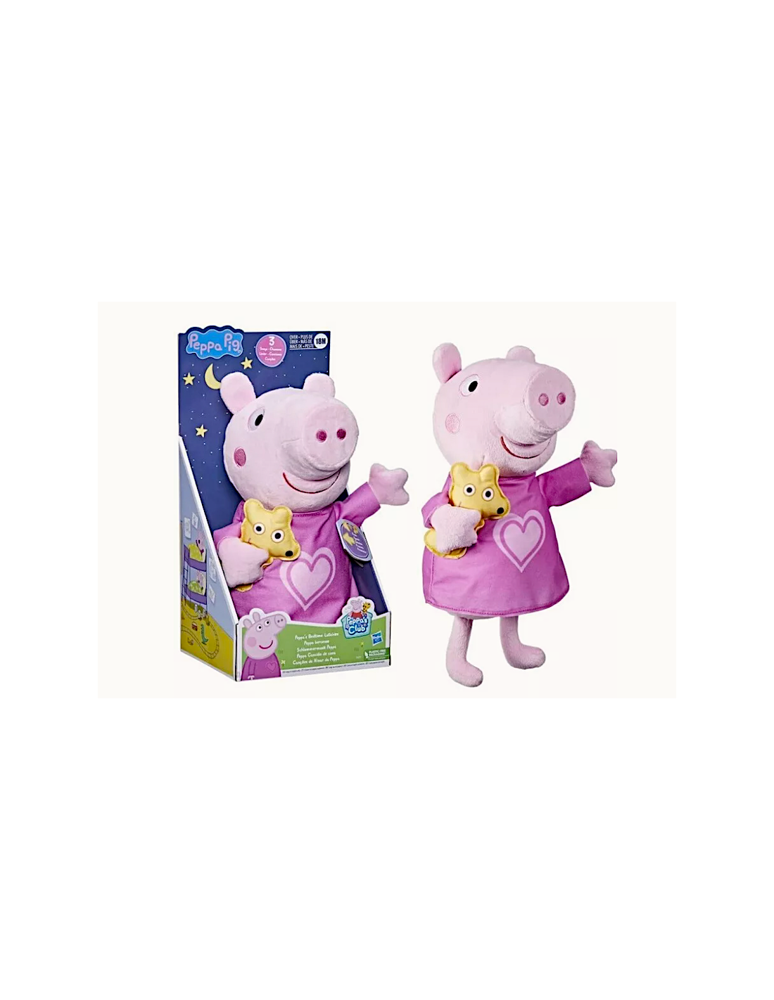 PEPPA PIG PEPPA NINNA NINNA, PELUCHE MUSICALE CON ORSO, 3 CANZONI, 3 FRASI, GIOCO BAMBINI +3 ANNI