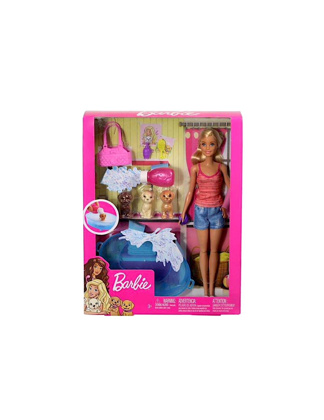BARBIE BAMBOLA CON 3 CUCCIOLI E VASCA CON ACCESSORI GDJ37
