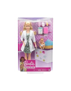 BARBIE, PLAYSET PEDIATRA CON BAMBOLA BIONDA, NEONATA, ACCESSORI MEDICI, GVK03, GIOCO DI RUOLO, BARBIE DOTTORE