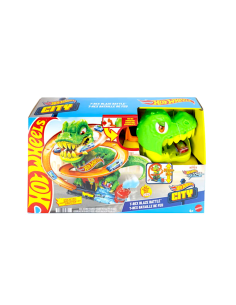 Hot Wheels City T-Rex Battaglia Infuocata – Playset Pista con Dinosauro e Veicolo