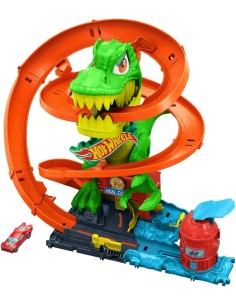Hot Wheels City T-Rex Battaglia Infuocata – Playset Pista con Dinosauro e Veicolo