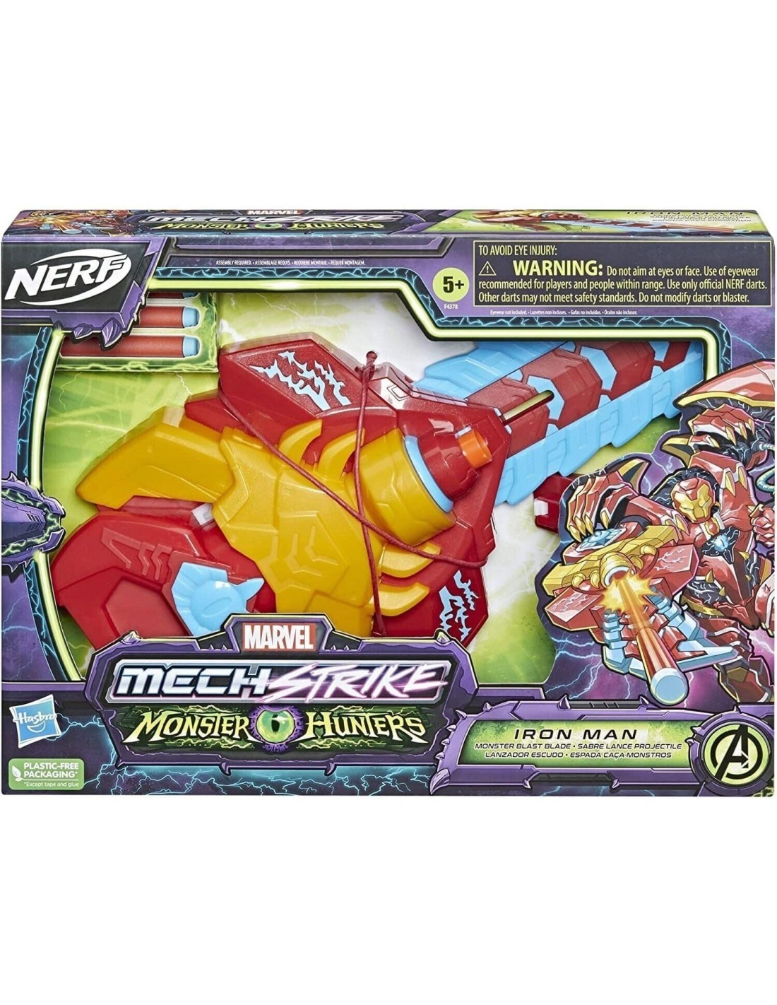 NERF F4378 MECHSTRIKE IRONMAN MONSTER BLADE, BLASTER LANCIA DARDI, GIOCO BAMBINI +8 ANNI