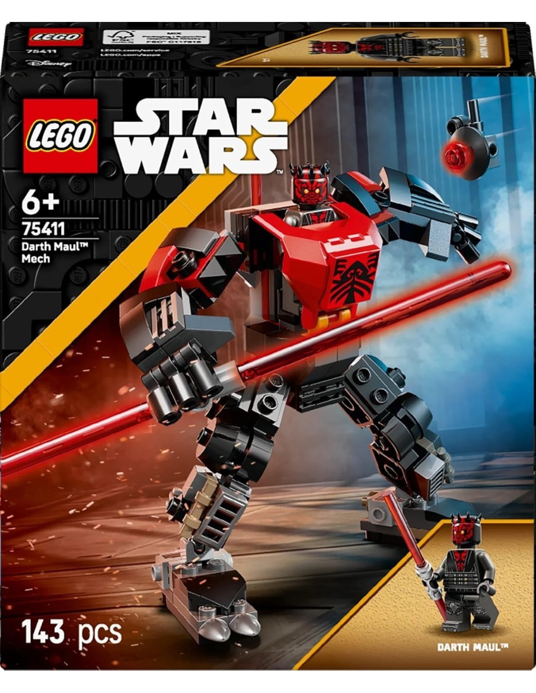 LEGO STAR WARS 75411 MECH DARTH MAUL, ACTION FIGURE, CON SPADA LASER DOPPIA, + 6 ANNI