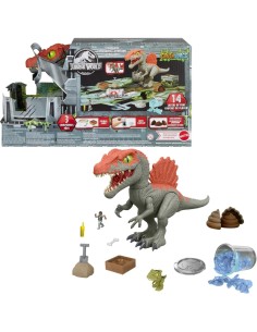 MATTEL JURASSIC WORLD CRUSHIVORES, SPINOSAURO CAGE CRASHER, DINOSAURO, ACCESSORI, SABBIA, GEL, PASTA MODELLABILE, 4+ ANNI, HTP71 2