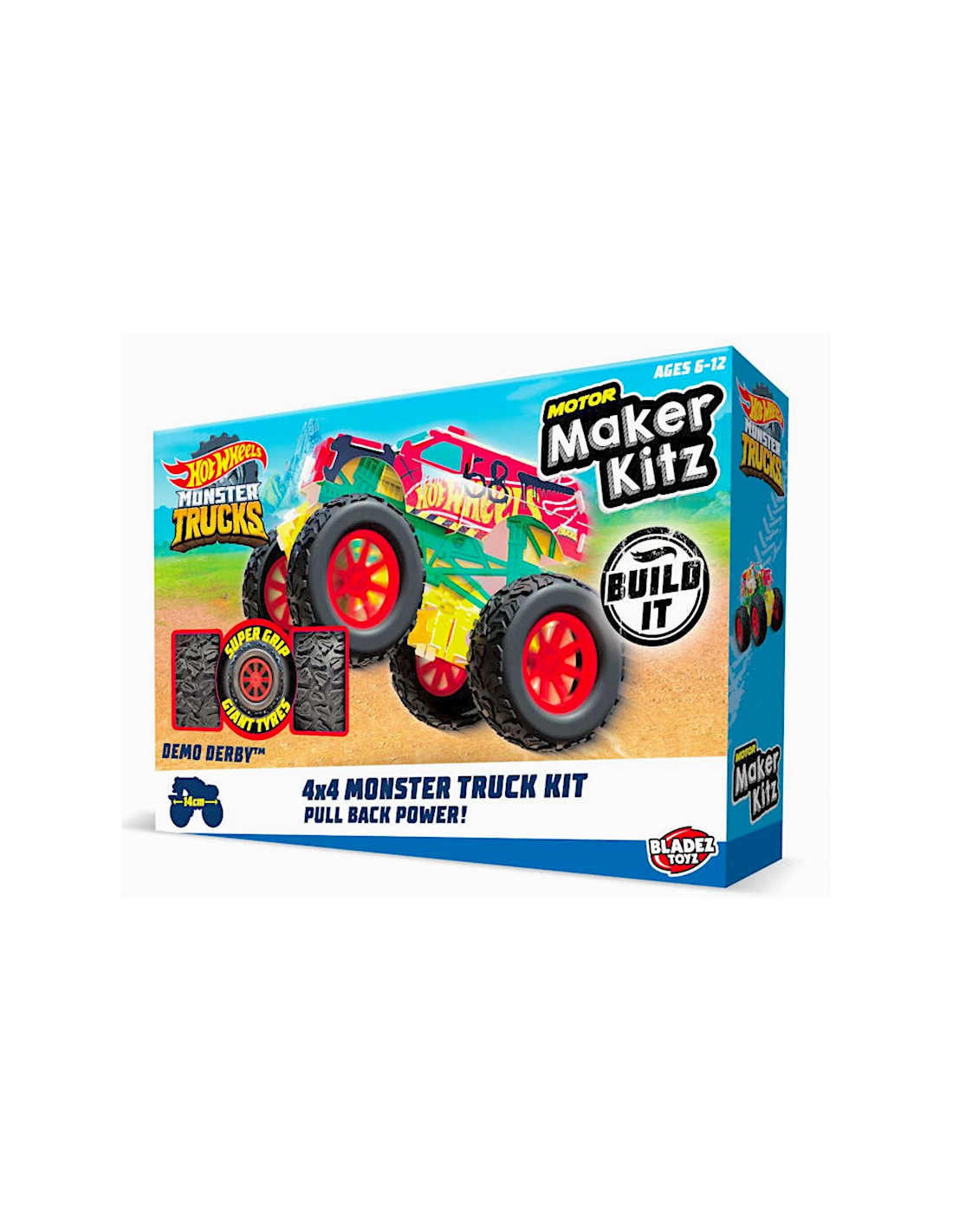 HOTWHEELS HTW17552 MONSTER TRUCK KIT MOTORIZZATO AUTO DA COSTRUIRE, GIOCATTOLO BAMBINI, PULL-BACK, RUOTE GOMMA, +5 ANNI