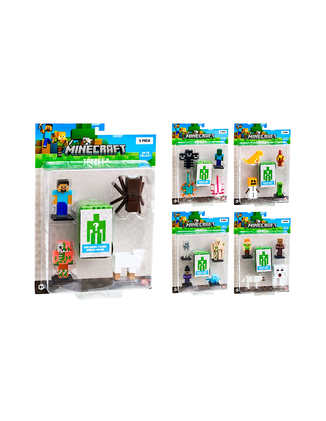 MINECRAFT, SET 5 PERSONAGGI, ASSORTITI, MCR175755, ACTION FIGURE, GIOCATTOLO BAMBINI