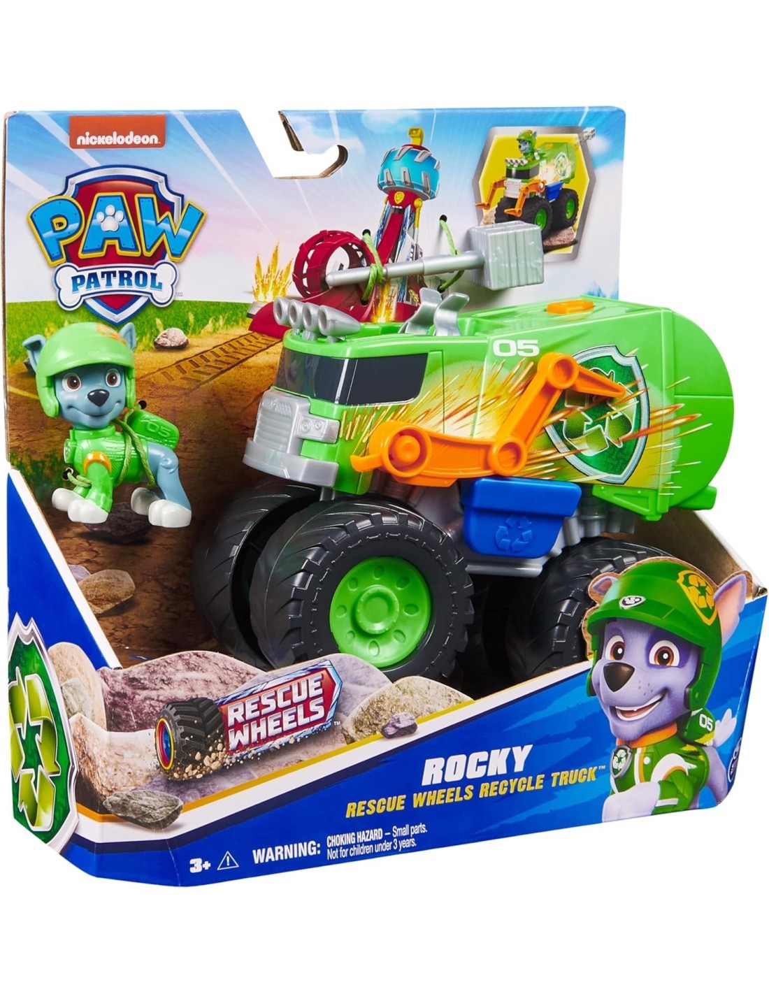 Paw Patrol Rescue Wheels Rocky Veicolo riciclaggio con Lanciamissili – Spin Master