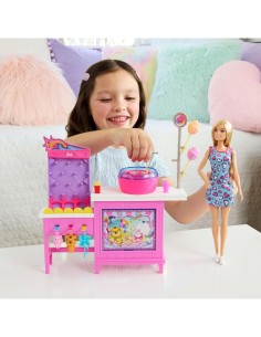 BARBIE CHIOSCO ZUCCHERO FILATO GIOCATTOLO CON 20 ACCESSORI MATTEL JFV67