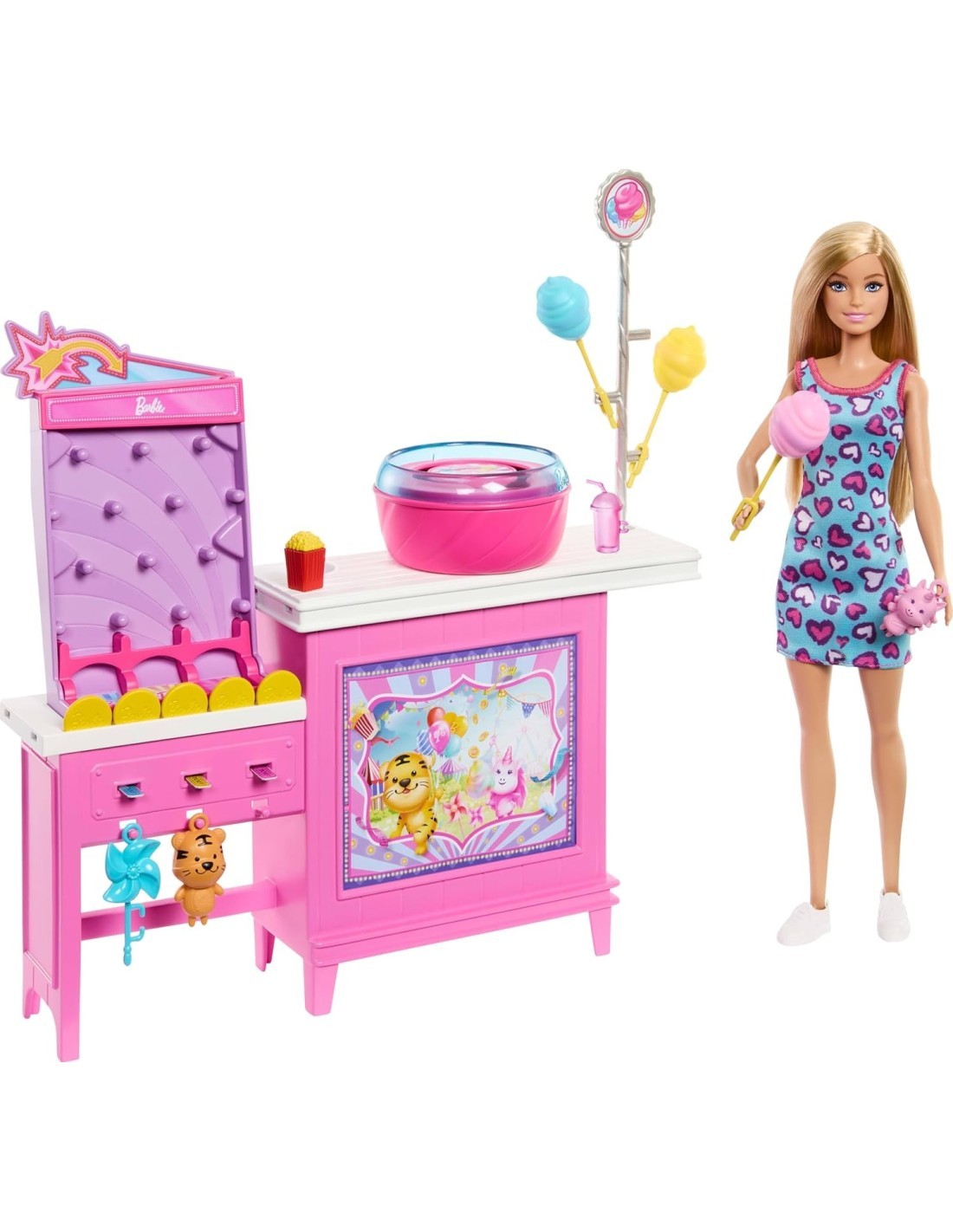 BARBIE CHIOSCO ZUCCHERO FILATO GIOCATTOLO CON 20 ACCESSORI MATTEL JFV67