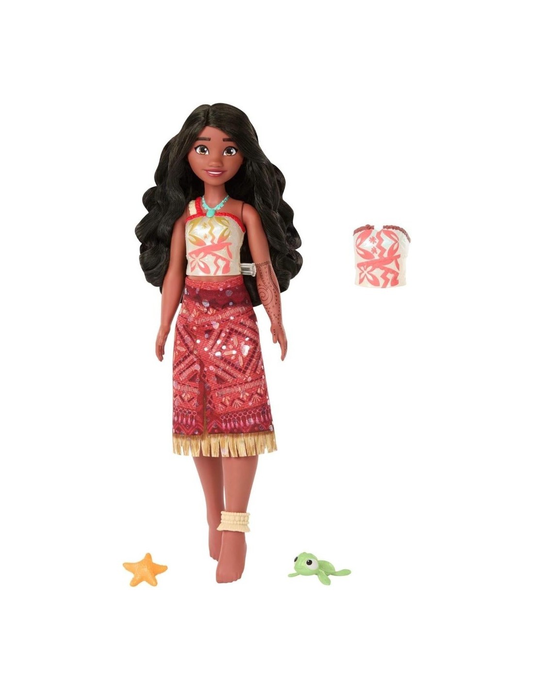 OCEANIA 2, TAUTAI VAIANA NUOTATRICE, BAMBOLA CON GAMBE MOBILI, CORPETTO CAMBIA COLORE, 2 ACCESSORI, MATTEL JFF09, +3 ANNI