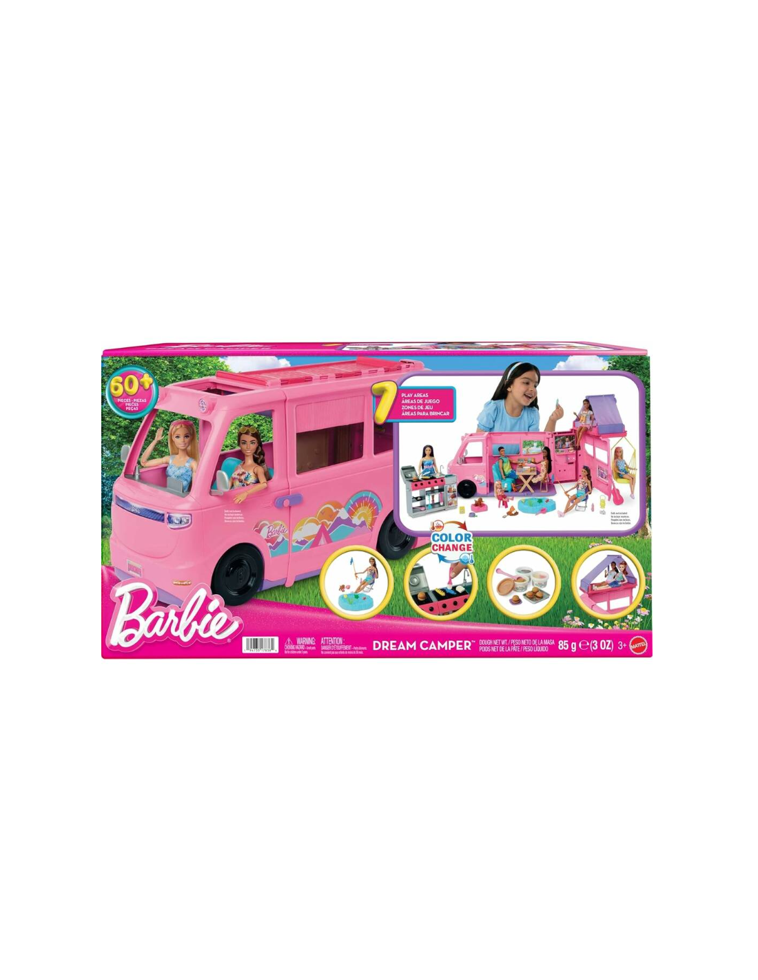 BARBIE, CAMPER DEI SOGNI, TENDA SUL TETTO, BARBECUE CAMBIA COLORE, OLTRE 60 ACCESSORI, PLAYSET MATTEL