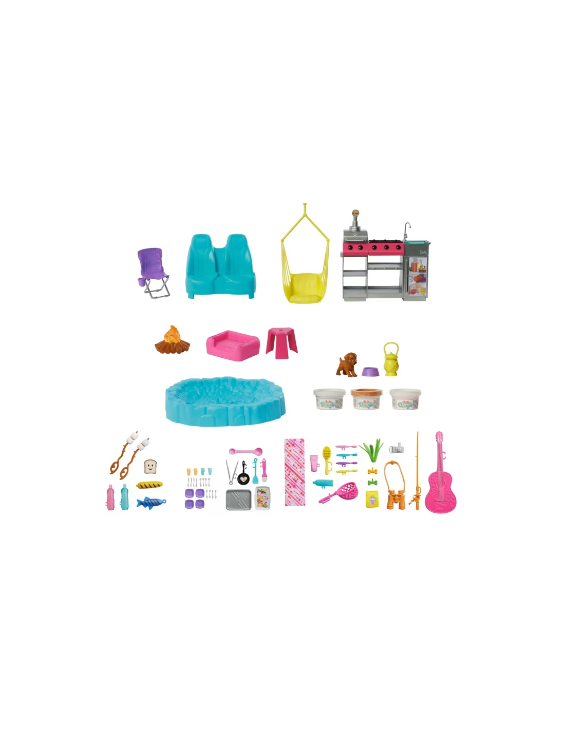 BARBIE, CAMPER DEI SOGNI, TENDA SUL TETTO, BARBECUE CAMBIA COLORE, OLTRE 60 ACCESSORI, PLAYSET MATTEL